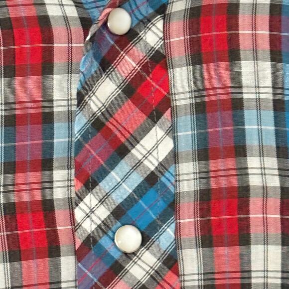 Vintage Wrangler Plaid Button Front Shirt Sz Lrg Tall Western Cowboy Ranch Style - Picture 5 of 10